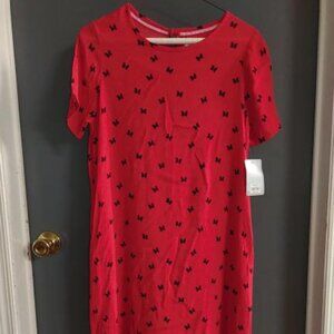 Disney Minnie Mouse Dress Red With Black Bows All Over Print Women's XS Viscose